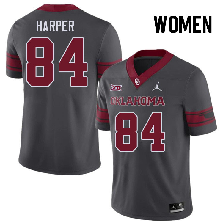 Women #84 Brandon Harper Oklahoma Sooners College Football Jerseys Stitched Sale-Charcoal - Click Image to Close